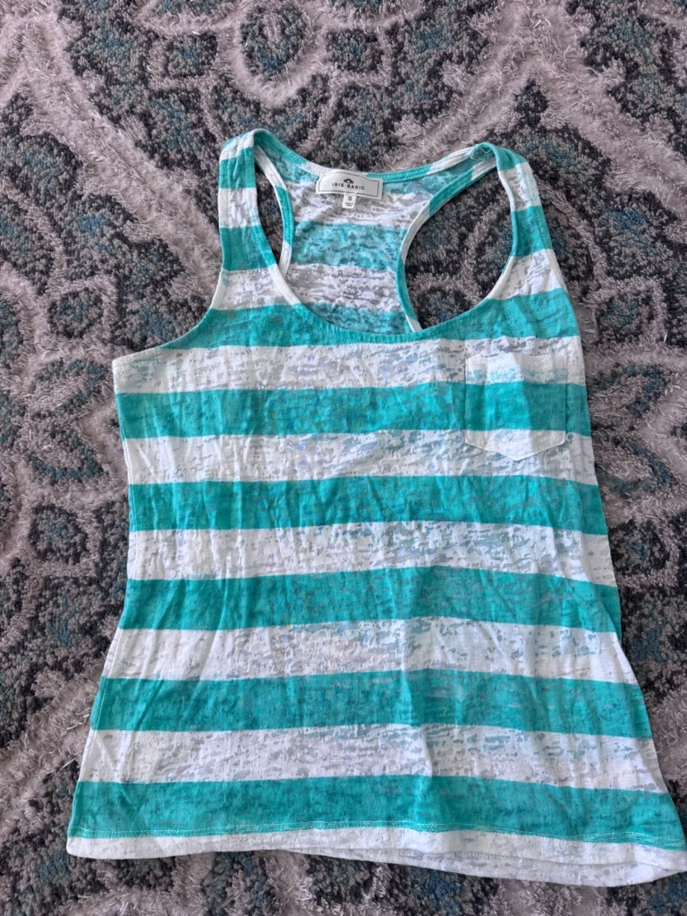 Iris Basic Striped Racerback Tank - Mint Green and White